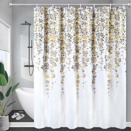 Shower Curtains Simple Small Fresh Plant Leaves Printed Curtain Bath Waterproof Fabric For Bathroom Home Decor With Hook