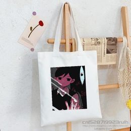 Shopping Bags Omori Graphic Harajuku Bag Recycle Cotton Reusable Jute Tote String Foldable Shoping Sac Toile