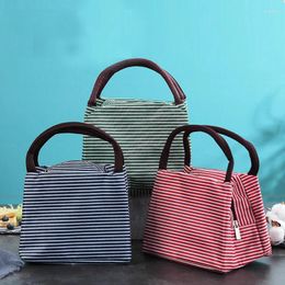 Storage Bags Insulated Lunch Bag Thermal Stripe Tote Cooler Picnic Food Box For Kids Women Girls Ladies Man Children