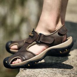 Comfortable Men's Sandals Summer Shoes Genuine Leather Big Size Soft Outdoor Men 373