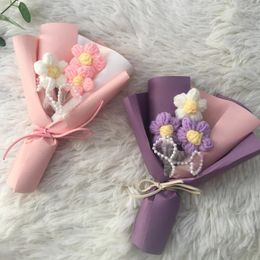 Decorative Flowers Finished Handmade Knitted Artificial Bouquet Graduation Wedding Home Decoration Valentine's Day Gifts