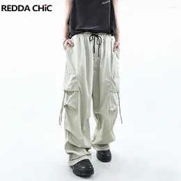 Men's Pants REDDACHIC 90s Retro Big Pockets Cargo Men Drawstring Elastic Waist Sweatpants Draped Casual Wide Leg Slacks Workwear