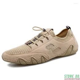 Casual Shoes Summer Suede Mesh Men Loafers Breathable Leather Shoe Flats Soft Driving Moccasins