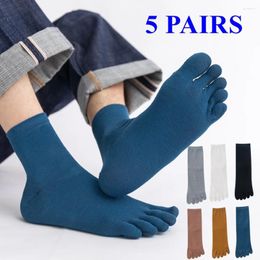 Sports Socks 5 Pairs Men High Tube Toe With Separate Fingers Cotton Five Finger Spring Summer White Black