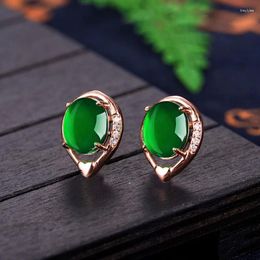 Stud Earrings Natural Green Chalcedony Hand-carved Water Drop Fashion Boutique Jewelry Men And Women Agate Gift