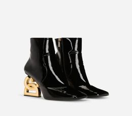 Elgant Winter Brands Women Keira Ankle Boots Women Pop Heels Black Patent Leather Lady Booties Baroque Heel Party Dress Sexy Booty7907916