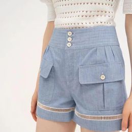 Women's Shorts High Waisted Denim Cotton Hollow Out Slim Blue Fashion Versatile Quality Y2K Summer 2024