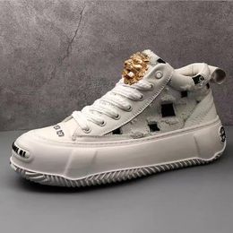 Men's shoes summer trend breathable high top canvas shoes high-end all-match thick soles open laughing beggar tenis de mujer A6