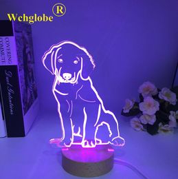 Lamps Shades Wooden Cute Lovely Dog Animal Figure 3D Night Light for Home Decor Gift 3D Illusion Lamp For Pet Lovers 11.11 Deal Promotion Y240520T36F