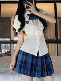 Clothing Sets Korean Women Kawaii School Uniform Shirt And Plaid White Cosplay Set Anime Cute Girl Sweet Japanese Pleated