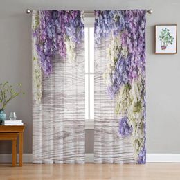 Curtain Purple Lilac Flower Wooden Board Sheer Curtains For Living Room Decoration Window Kitchen Tulle Voile Organza