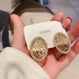 Stud Earrings 2024 Vintage Crystal Big Round Flower Drop Gold Color Metal Geometric For Women Girls Party Travel Jewelry