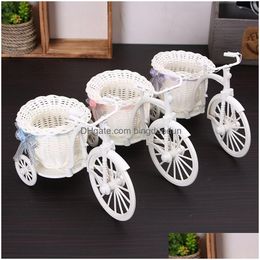 Vases New Rattan Bike Vase With Silk Flowers Colorf Mini Rose Flower Bouquet Daisy Artificial Flores For Home Decoration Drop Delivery Dhrpc