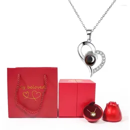 Pendant Necklaces 100 Languages I Love You Projection Necklace With Rose Gift Box Jewellery For Girlfriend
