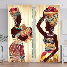 Curtain Ancient Egypt African Ethnic Retro Red Abstract Art 2 Pieces Thin Window Drapes For Living Room Bedroom Decor Cortinas