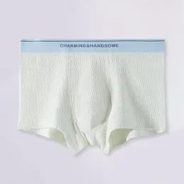 Underpants Letter Print Underwear Men's Mid-rise Boxer Briefs With Elastic Waistband Patchwork Colour Pleated Texture For Men