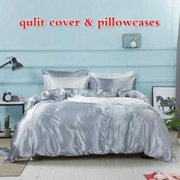 Bedding Sets Luxury Satin Silk Set 2/3 Pcs Bed Bedclothes Duvet Drill Cover & Pillowcases Comforter