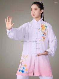 Ethnic Clothing 2024 Chinese Vintage Tai Chi Kungfu Performance Tops Pants Set Martial Arts Gradient Colour Training Team