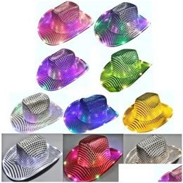 Party Hats Space Cowgirl Led Hat Flashing Light Up Sequin Cowboy Luminous Caps Halloween Costume Fy7970 0615 Drop Delivery Dhh8W