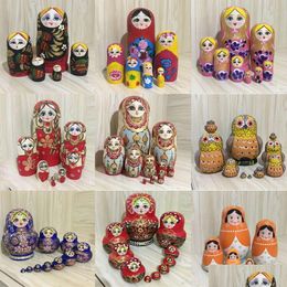 Dolls Hand Painted Wooden Nesting Matryoshka Babushka Set Russian Home Decoration Kids Birthday Chrismas Gifts 231031 Drop Delivery To Otki1