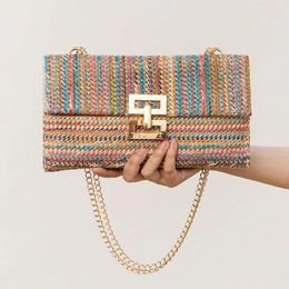 Woven Wicker Rattan Envelope Clutch Handbags for Women Boho Summer Beach Hand-Woven Straw Purses Ladies Shoulder Messenger Bags 240520