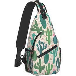 Backpack Watercolour Cactus Sling Bag Hiking Travel Waterproof Adjustable Daypack Crossbody Shoulder Chest For Women Men