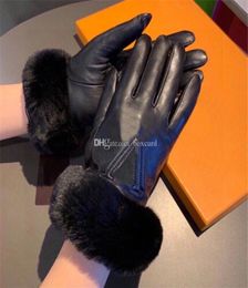Autumn Winter Rabbit Fur Leather Gloves Designer Letter Embroidered Mittens Women Touch Screen Glove With Velvet Inside Gift Box9585091