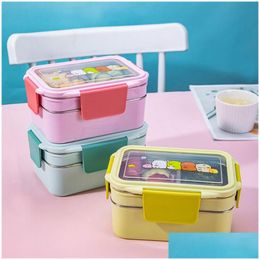 Lunch Boxes Portable Stainless Steel Box Double Layer Cartoon Food Container Microwave Bento For Kids Children Picnic School Drop De Dhxeg