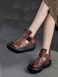 Boots Birkuir Summer Hollow Out Women Genuine Leather Platform Shoes Luxury Buckle Thick Heel Ankle Wedges High Top