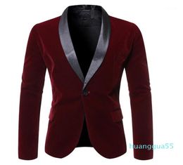 2020 New Men Wine red velvet suede Business Casual Dress Slim Blazer Jacket Homme Fashion Stage Party Formal Suit coat Outwear15130337