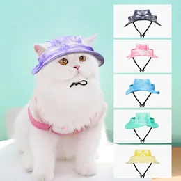 Dog Apparel Tie Dye Hat With Ear Hole Round Brim Puppy Cat Sun Bucket Outdoor Protection Pet Caps For Small Medium Cats