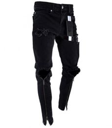 Men Zipper Holes Designer Jeans Black Ripped Slim Fit Represen Pencil Pants Multi Style1722743