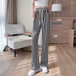 Women's Pants Striped High Waist Casual For Women Streetwear Bright Silk All-match Wide Leg Korean Clothes Trousers 2024