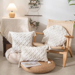 Pillow White Geometric Cover Home Decoration Tufted Embroidery 45x45cm/30x50cm Living Room Sofa Chair Seat