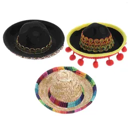 Dog Apparel 3 Pcs Mexican Cowboy Hat Straw Pet Halloween Cat Party For Mini Costume Child