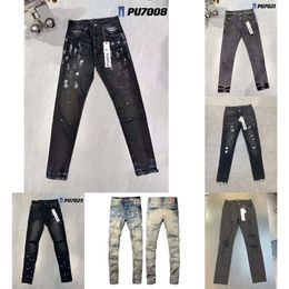 Mens Designers Hip Hop Spliced Flared Jeans Distressed Ripped Slim Fit Motorcycle Biker Denim Trousers Mans Streetwear Washed purples Pants s