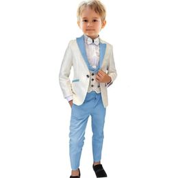 Classic Paisley Suit For Boys 3-Piece Sky Blue Smart Stylish Boys Tuxedo Formal Outfit For Kids Blazer Vest And Pants For Party 240520