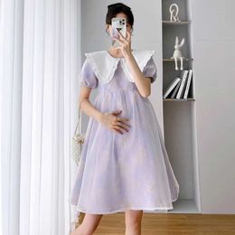 Maternity Dresses Summer Pregnant Womens Dress Big Peter Pan Collar Pregnant Womens Ball Dress Organza Dress Sweet Plus Size Pregnant Womens Mini Dress Cute d240520