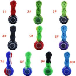 Spot silicone bee pipe creative mixed color camouflage honeycomb pipe portable with glass metal spoon silicone cigarette
