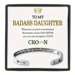 Bangle Wrapped With Text Gift Card And Box - Open Cuff BADASS DAUGHTER Stainless Steel Bracelet