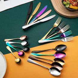 Dinnerware Sets Stainless Steel Tableware Steak Knife Fork Spoon Tea Titanium Gold 4-piece Set