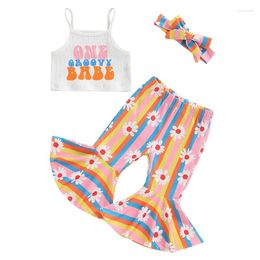 Clothing Sets Baby Girl 1st Birthday Outfit Shirts One Groovy Babe Spaghetti Tank Tops Flower Flare Pants Set