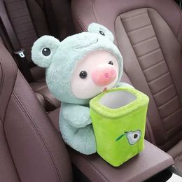 Car Organiser Cartoon cute car trash can pig and dog tissue box 2-in-1 tissue bag creative multifunctional storage bag suitable for home and office use T240521