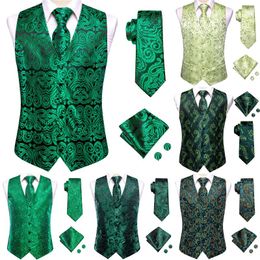 Men's Vests Green Mint Silk Mens Waistcoat Tie Set Sleeveless Jacket Suit Vest Necktie Hanky Cufflinks Wedding Business Oversized Gift