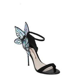 Free shipping 2019 Ladies patent leather high heel solid butterfly black ornaments Sophia Webster open toe SANDALS 73f
