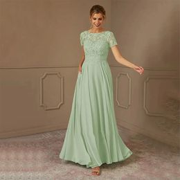 Chiffon wedding party dress Lace A-line mother of the bride dresses for weddings Scoop Neck Prom Dress Free Shipping