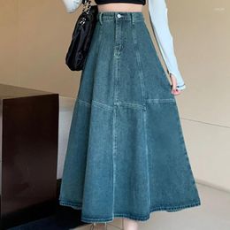 Skirts Elegant Women A-line Denim Spring Summer Oversized High Waist Long Casual All-matched Ladies