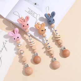 Pacifier Holders Clips# Cartoon pacifier chain clip wooden crochet rabbit tooth chain baby tooth pacifier bracket baby tooth pacifier d240521