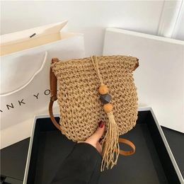 Shoulder Bags Women Handmade Straw Woven Small Bucket Bag Fashion Crossbody Ladies Simple Design Handbag Summer Travel Beach