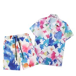 Summer Tracksuit Set Mens Casual Shirts Sets Fashion Business Bowling Hawaii Clothes Floral Letter Print Slim Fit Short Sleeved Beach Shirts Suits